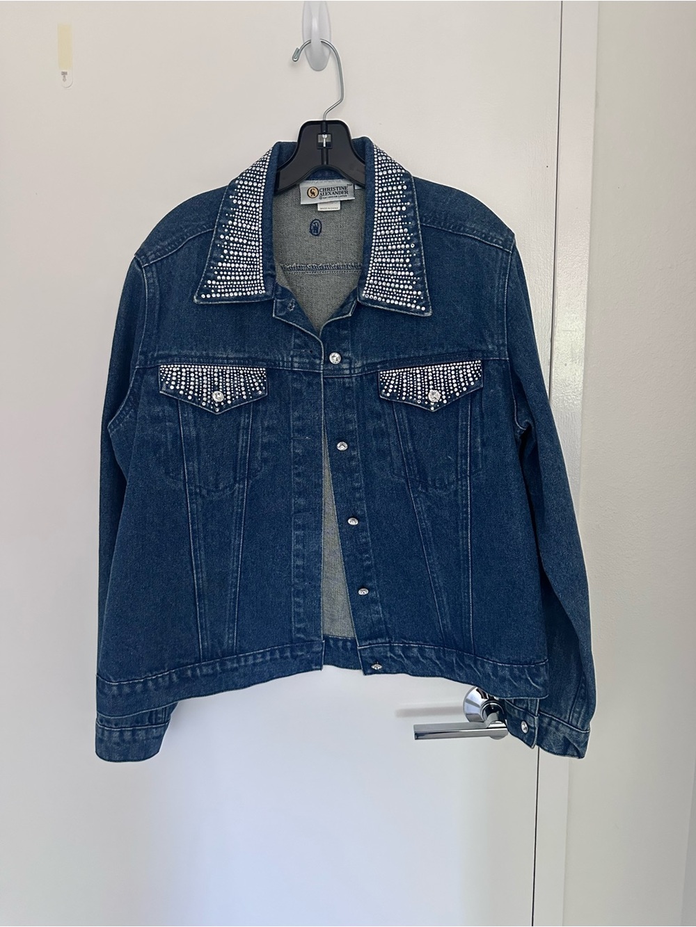 Christine Alexander Women’s Rhinestone Studded Denim Jacket Blue size M